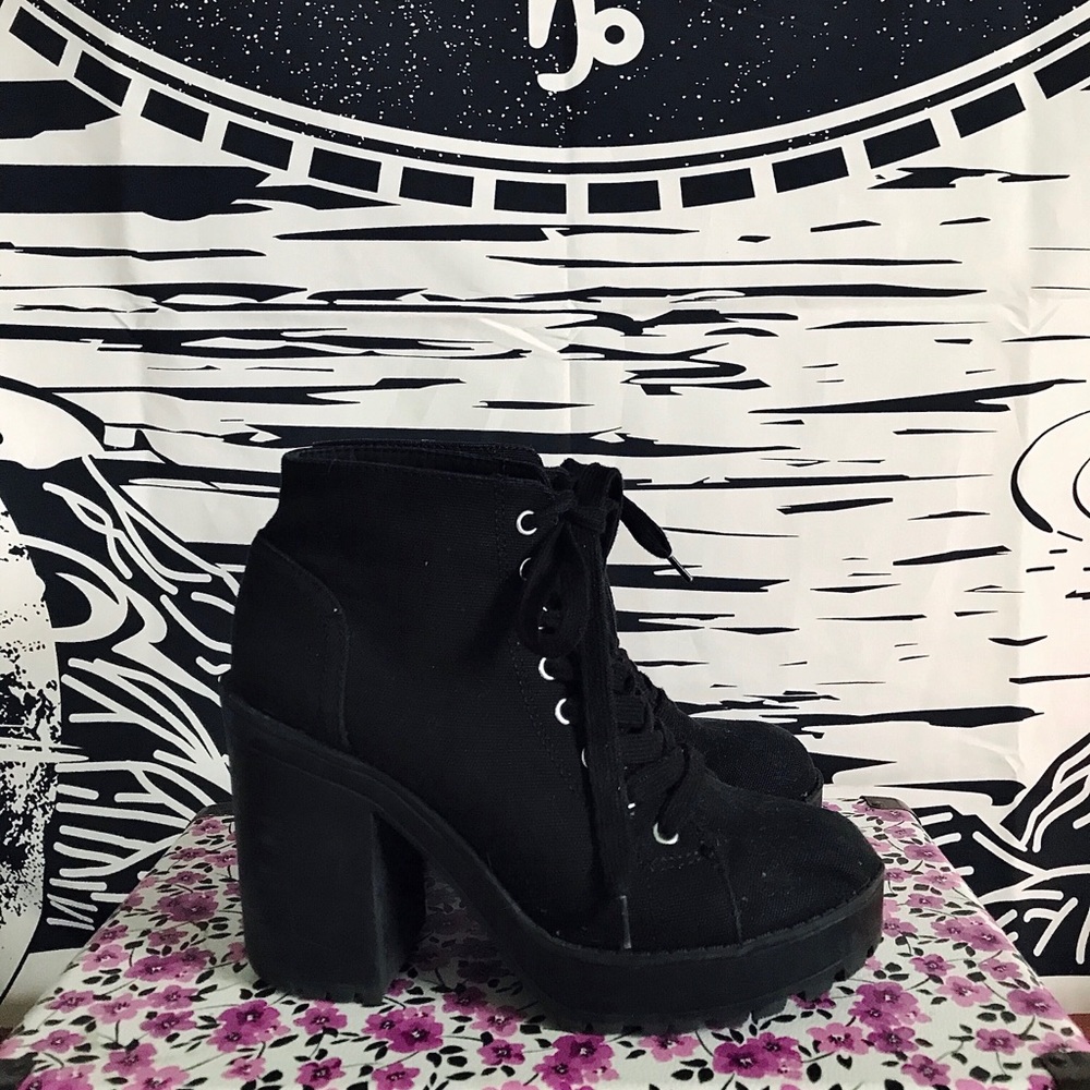 Divided Black Lace Up Chunky Platform Heeled Boots